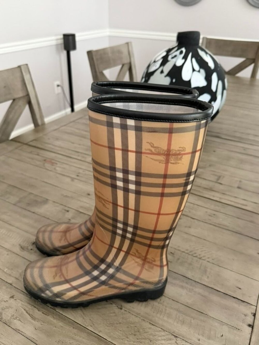 Burberry Haymarket Check Rain Boots Rubber Waterproof Size 10